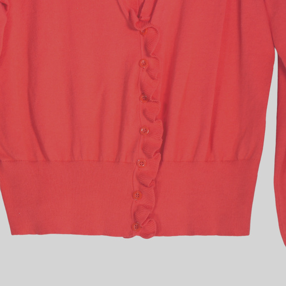 Lane Bryant Cardigan Sweater Womens Size 18 20 Peach Cotton Ruffle Button V Neck - Picture 4 of 6